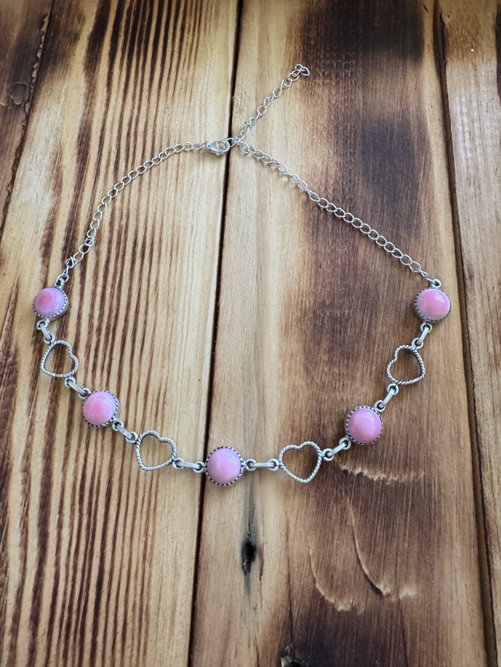 Pink Conch and Sterling Silver Heart Choker Necklace